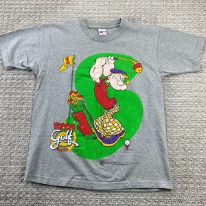 Vintage Popeye Golf Classic 1995 Shirt Men Small S Gray Double Sided Print 90s